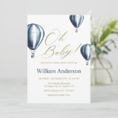 Vintage Blue Hot Air Balloon Baby Shower  招待状 (スタンド正面)