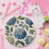 Vintage Blue Hydrangea Botanical Paper Plate ペーパープレート (パーティー)