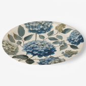 Vintage Blue Hydrangea Botanical Paper Plate ペーパープレート (アングル)