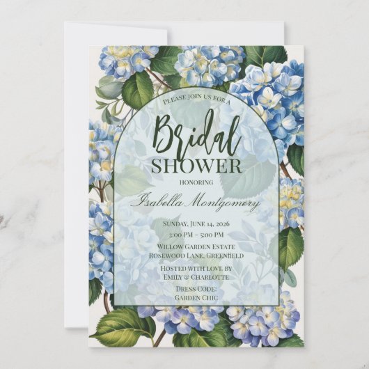 Vintage Blue Hydrangea Bridal Shower 招待状 (正面)