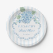 Vintage Blue Hydrangea Flower Elegant Stripe Wavy ペーパープレート (正面)