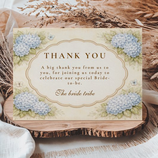 Vintage Blue Hydrangea Garden Bridal Shower サンキューカード