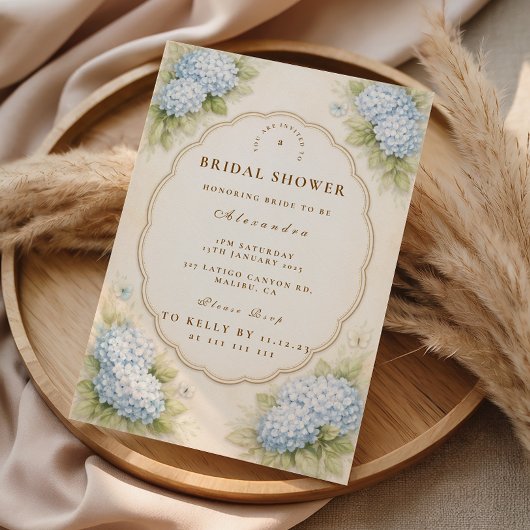 Vintage Blue Hydrangea Garden Bridal Shower 招待状