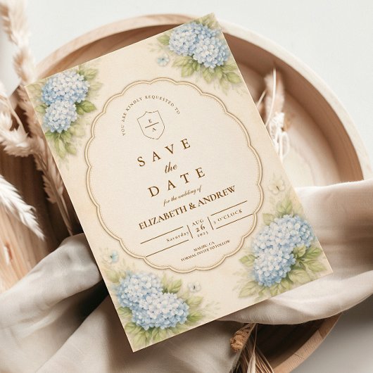 Vintage Blue Hydrangea Garden Wedding セーブザデート