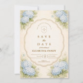 Vintage Blue Hydrangea Garden Wedding セーブザデート (正面)