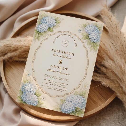 Vintage Blue Hydrangea Garden Wedding 招待状