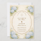 Vintage Blue Hydrangea Garden Wedding 招待状 (正面)