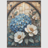 Vintage Blue Hydrangea Stained Glass Decoupage 薄葉紙 (正面)
