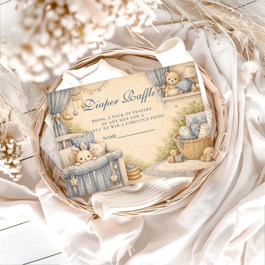 Vintage Blue Jeans Nursery Diapper Raffle エンクロージャーカード