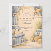 Vintage Blue Jeans Nurseryy Baby Shower 招待状 (正面)