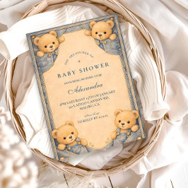 Vintage Blue Jeans Teddy Baby Shower 招待状