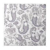 Vintage Blue Mermaid & Sea Life Pattern タイル (正面)