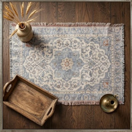 Vintage Blue Persian Rug Ornate Floral Medallion スローブランケット