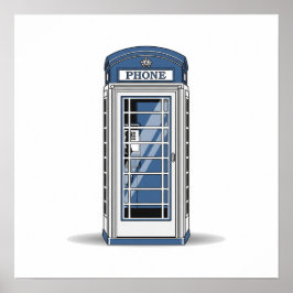 Vintage Blue Phone Booth Illustration ポスター