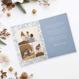Vintage Blue Pine Branches Folding Christmas Card カード