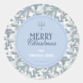 Vintage Blue Pine Christmas Gift Round Stickers ラウンドシール (正面)