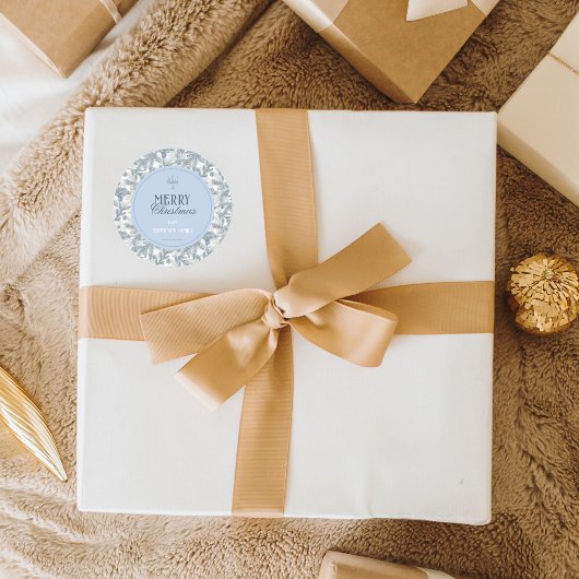 Vintage Blue Pine Christmas Gift Round Stickers ラウンドシール