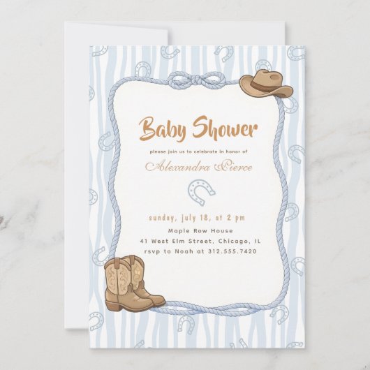 Vintage Blue Plaid Western Cowboy Baby Shower 招待状 (正面)