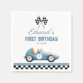 Vintage Blue Race Car 1st Birthday スタンダードカクテルナプキン