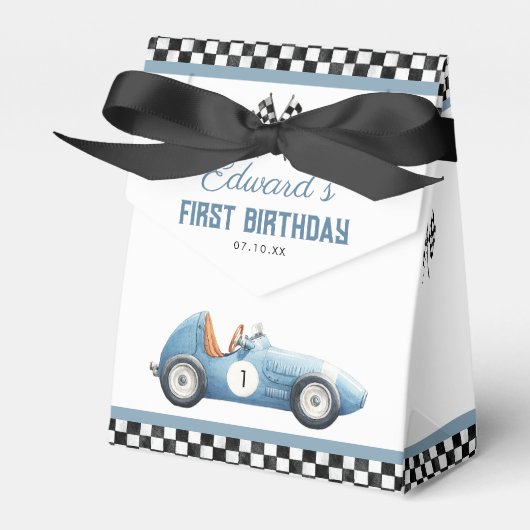 Vintage Blue Race Car 1st Birthday フェイバーボックス (正面サイド)