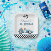 Vintage Blue Race Car 1st Birthday ペーパープレート (パーティー)
