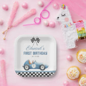 Vintage Blue Race Car 1st Birthday ペーパープレート (パーティー)