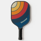 Vintage Blue Rainbow Circle Stripe with Name ピックルボールラケット (裏面)
