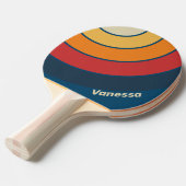 Vintage Blue Rainbow Circle Stripe with Name 卓球ラケット (正面アングル)