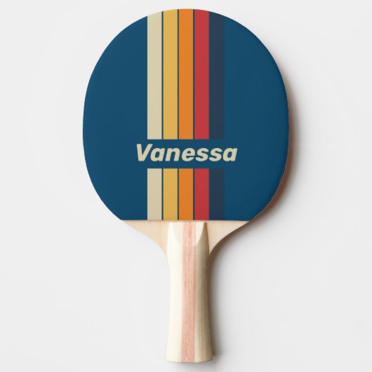 Vintage Blue Rainbow Pin Striped with Name 卓球ラケット (正面)