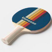 Vintage Blue Rainbow Pin Striped with Name 卓球ラケット (正面アングル)