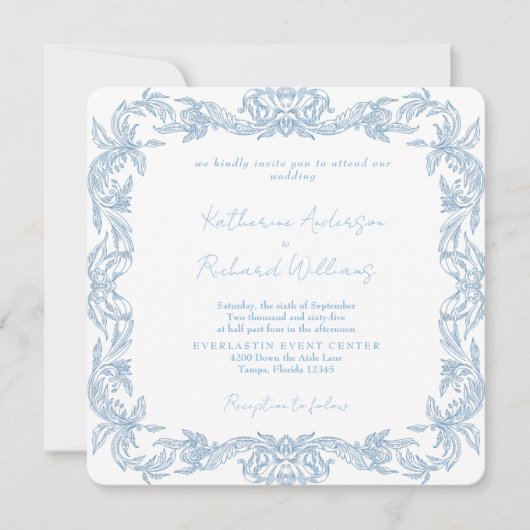 Vintage Blue Square Elegant Wedding  (正面)