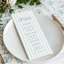 Vintage Blue Stripes Timeless Luxe Script Wedding メニュー