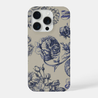 Vintage Blue Toile Botanical Floral Phone Case iPhone 15 Proケース