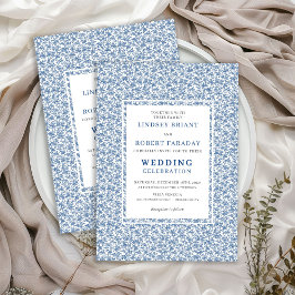 Vintage Blue Toile de Jouy Elegant Wedding Invite 招待状