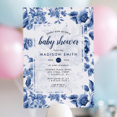 Vintage Blue Toile Floral Baby Shower 招待状