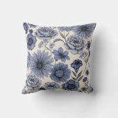 Vintage Blue Toile Floral Botanical Pattern クッション (裏面)