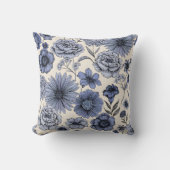 Vintage Blue Toile Floral Botanical Pattern クッション (正面)