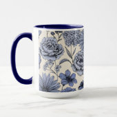Vintage Blue Toile Floral Botanical Pattern マグカップ (左)
