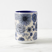 Vintage Blue Toile Floral Botanical Pattern マグカップ (中央)