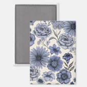 Vintage Blue Toile Floral Botanical Pattern マグネット (正面/裏面)