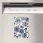 Vintage Blue Toile Floral Botanical Pattern マグネット (インサイチュ (食洗機))