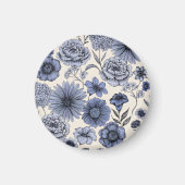 Vintage Blue Toile Floral Botanical Pattern マグネット (正面)