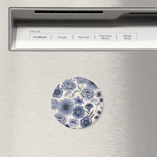 Vintage Blue Toile Floral Botanical Pattern マグネット (インサイチュ (食洗機))