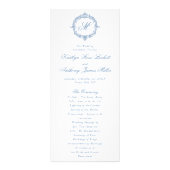 Vintage Blue Toile Monogram Wedding Programs ラックカード (正面)