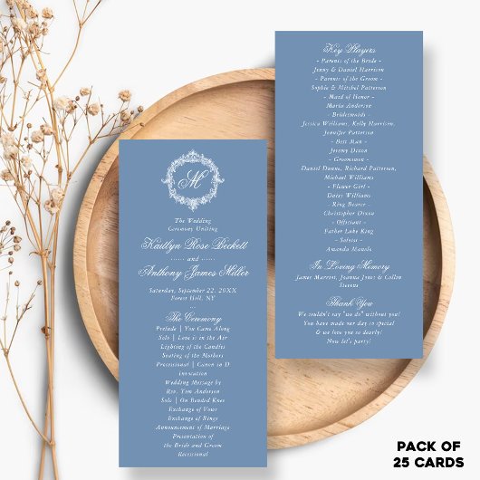 Vintage Blue Toile Monogram Wedding Programs ラックカード