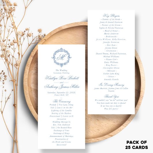 Vintage Blue Toile Monogram Wedding Programs ラックカード