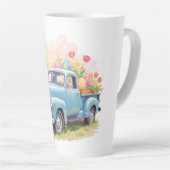 Vintage Blue Truck with Easter Eggs & Tulips カフェラテマグ (右アングル)