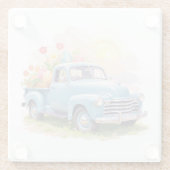 Vintage Blue Truck with Easter Eggs & Tulips ガラスコースター (裏面)