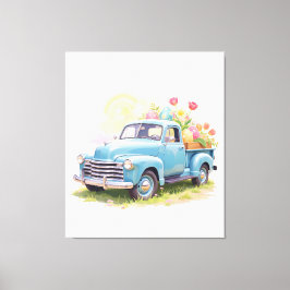 Vintage Blue Truck with Easter Eggs & Tulips キャンバスプリント