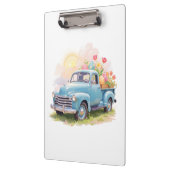 Vintage Blue Truck with Easter Eggs & Tulips クリップボード (左)